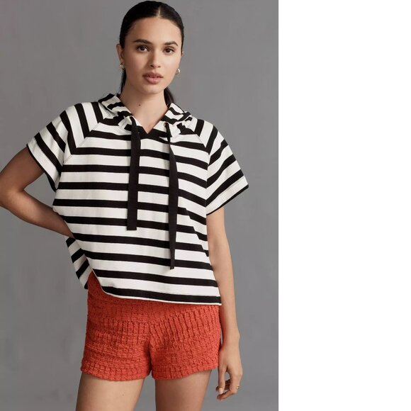 Anthropologie Maeve Boxy Striped Short-Sleeve Hoodie size S new with tag - Picture 1 of 4